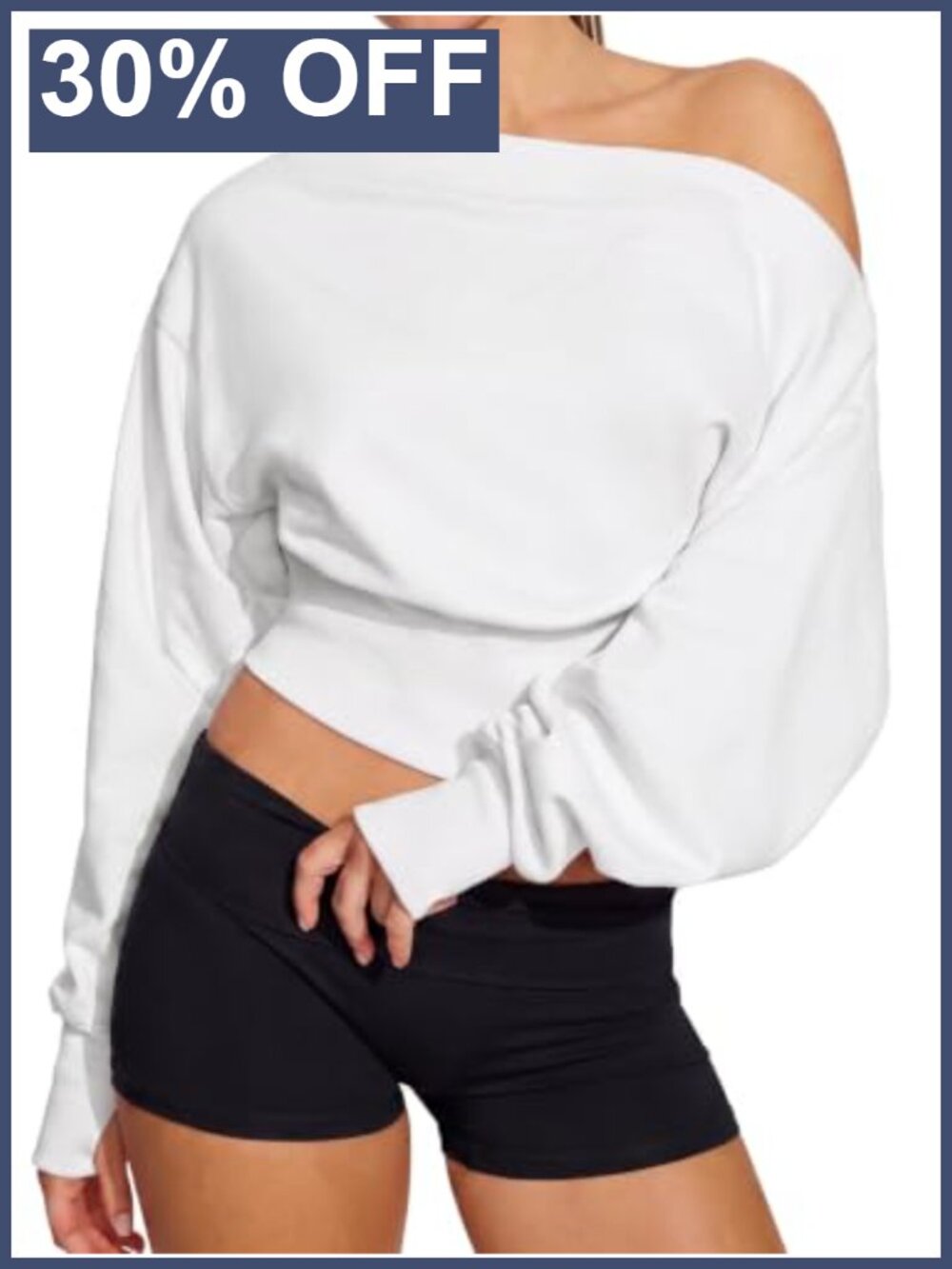 Off the Shoulder Crop Sweatshirt Oversized Batwing Sleeve Y2K Top